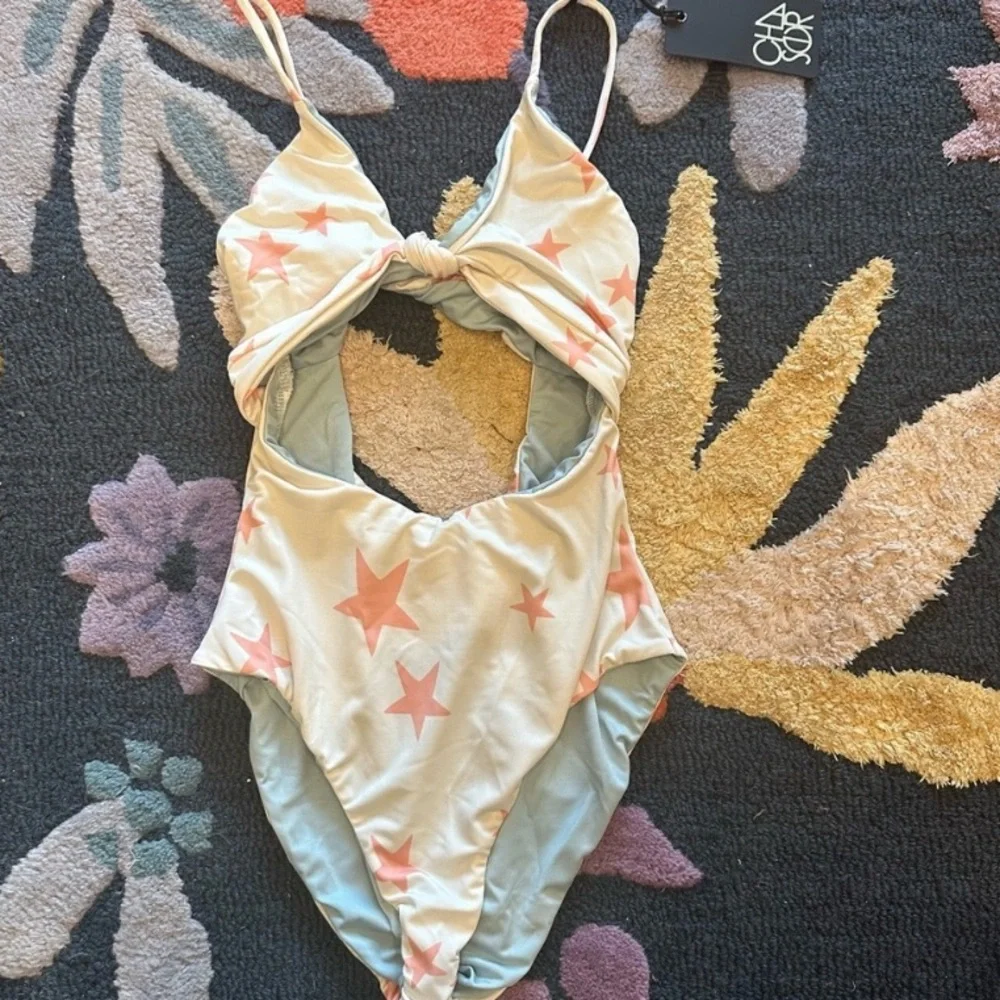 NWT Saks 5th Avenue CHASER Star-Print Cutout One-Piece Swimsuit Adjustable Strap